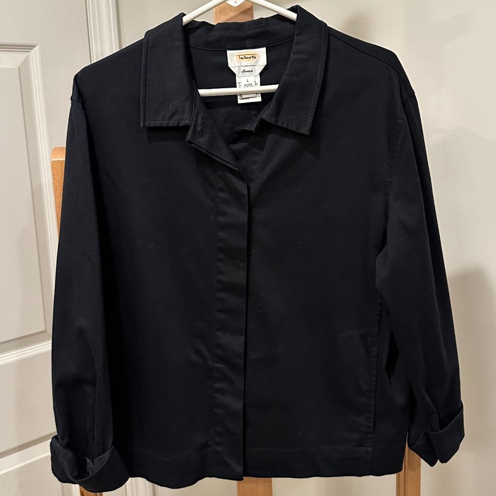Talbot's Stretch Large Jacket Blazer Black with Pockets Excellent Cond